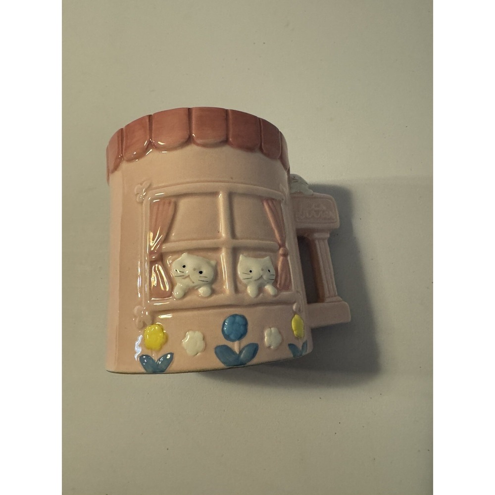 Vintage Relpo Pink Ceramic Cat Mug Cute Kittens Cottagecore Grandmacore Tea Cup